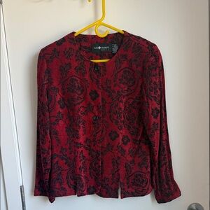Sag Harbor Red and Black Floral Jacquard Blazer